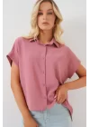 Oversize Kısa Kol Gömlek 20322 - Pembe