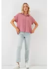 Oversize Kısa Kol Gömlek 20322 - Pembe