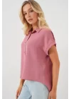 Oversize Kısa Kol Gömlek 20322 - Pembe