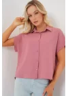 Oversize Kısa Kol Gömlek 20322 - Pembe