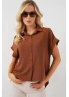 Oversize Kısa Kol Gömlek 20322 - Taba