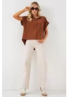 Oversize Kısa Kol Gömlek 20322 - Taba