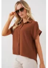 Oversize Kısa Kol Gömlek 20322 - Taba