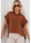 Oversize Kısa Kol Gömlek 20322 - Taba