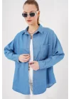 Oversize Kot Gömlek 20280 - Mavi
