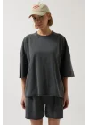 Oversize Lazer Kesim Bisiklet Yaka T-Shirt