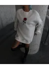 Oversize Üç İplik Bisiklet Yaka Baskılı SweatShirt - Beyaz