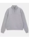 Oversize Yarım Farmuarlı Yakalı Basic SweatShirt - Gri