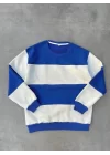 Parçalı Bisiklet Yaka Baskılı SweatShirt - Mavi