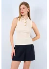Patlı Düğmeli Triko Atlet - Siyah