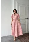Pembe Bebe Yaka Balon Kollu Elbise