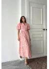 Pembe Bebe Yaka Balon Kollu Elbise