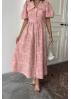 Pembe Bebe Yaka Balon Kollu Elbise
