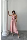 Pembe İnci Askı Detaylı Elbise