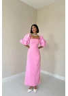 Bebe Mavi İşlemeli Kolu Garnili Elbise