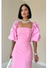 Bebe Mavi İşlemeli Kolu Garnili Elbise