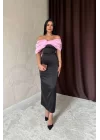 Pembe Önü Fiyonklu Elbise