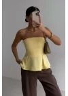 Pileli Straplez Bluz