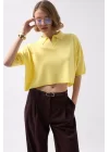 Polo Yaka Crop Dokulu Bluz
