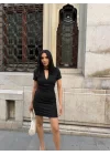 POLO YAKA YAKA KEMER DETAYLI KALEM ELBİSE - Siyah