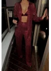 PUL PAYET 3 LÜ TAKIM - CEKET-BÜSTİYER-PANTOLON - Bordo