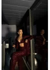 PUL PAYET 3 LÜ TAKIM - CEKET-BÜSTİYER-PANTOLON - Bordo