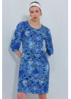 Saks Gül Desenli Midi Elbise 2477