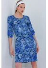 Saks Gül Desenli Midi Elbise 2477