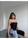 Sandy Asimetrik Büzgülü Straplez Bluz - Siyah