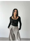 SANDY BODYSUİT ÖNDEN BAĞLAMA DETAYLI - Siyah