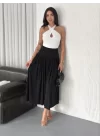 Sandy Uzun Yüksel Bel Etek - Siyah
