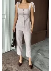 ŞANTUK KETEN YELEK GÖRÜNÜMLÜASKILI BLUZ - PANTOLON TK - Lila