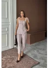 ŞANTUK KETEN YELEK GÖRÜNÜMLÜASKILI BLUZ - PANTOLON TK - Lila