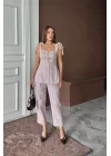 ŞANTUK KETEN YELEK GÖRÜNÜMLÜASKILI BLUZ - PANTOLON TK - Lila