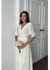 Beyaz Arka Ve Bel Ucu Gipeli Elbise