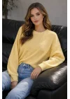 Kadın Sarı Selanik Örgü Bisiklet Yaka Oversize Salaş Triko Kazak