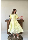 Mint Kemerli Balon Kollu Elbise