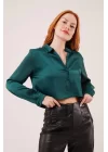 Saten Crop Model Yeşil Gömlek
