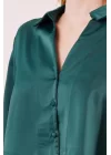 Saten Crop Model Yeşil Gömlek
