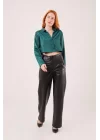 Saten Crop Model Yeşil Gömlek