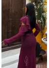 Saten Kuşaklı Ajurlu Triko Elbise 2847