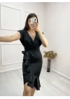 Scuba Kumaş Önü Fırfırlı Midi Boy Elbise