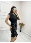 Scuba Kumaş Önü Fırfırlı Midi Boy Elbise