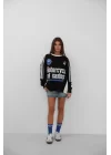 Şerit Detay Baskılı Oversize Sweatshirt