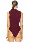 MetuCa Kadın Bordo Dik Yaka Kolsuz Jarse Kumaş Vücudu Saran Tanga Kesim Bodysuit Zıbın