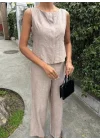 Sıfır Kollu Bluz Batik Desenli Pantolon İkili Takım 10181-08