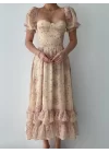 ŞİFON KUMAŞ DİJİTAL DESEN BASKILI ELBİSE