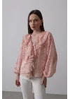 Simli Fırfırlı Gömlek - Somon