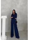 SİMLİ KUMAŞ SALAŞ PANTOLON - GÖMLEK TAKIM - Lacivert