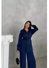 SİMLİ KUMAŞ SALAŞ PANTOLON - GÖMLEK TAKIM - Lacivert
